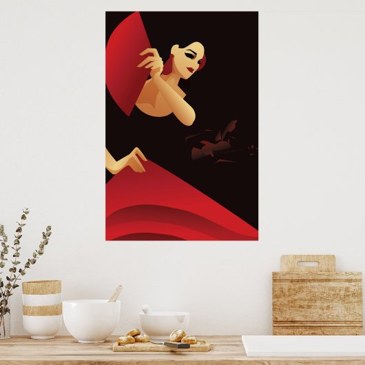 Spanischer Flamenco-Tänzer mit Ventilator, schwarz Poster (Küche)