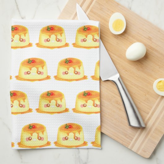 Spanischer Flan aus glattem und cremigem Karamell Geschirrtuch (Viertel Falte)