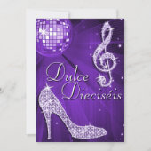 Spanischer Flieder Disco Ball & Glitzerschuhe Swee Einladung (Vorderseite)