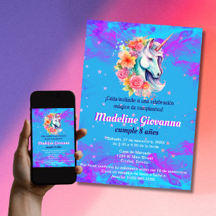 Spanischer Floral Einhorn Geburtstagsparty für Mäd Einladung