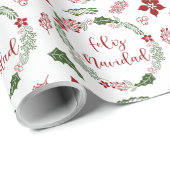 Spanischer froher Weihnachtskranz, Feliz Navidad Geschenkpapier (Rolleneckpunkt)