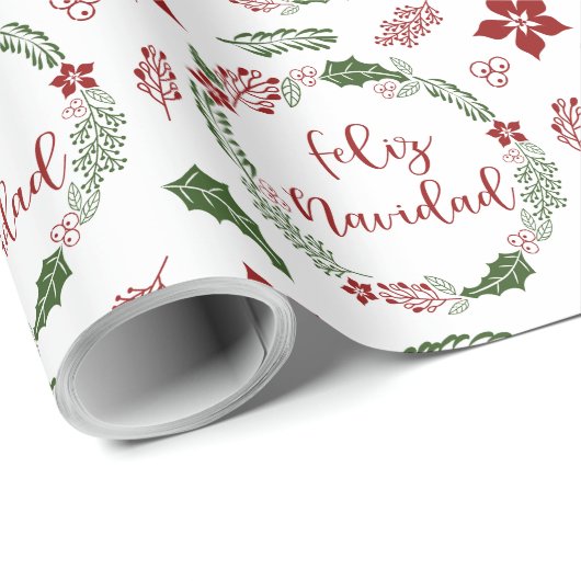 Spanischer froher Weihnachtskranz, Feliz Navidad Geschenkpapier (Rolleneckpunkt)