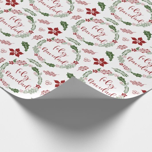 Spanischer froher Weihnachtskranz, Feliz Navidad Geschenkpapier (Ecke)