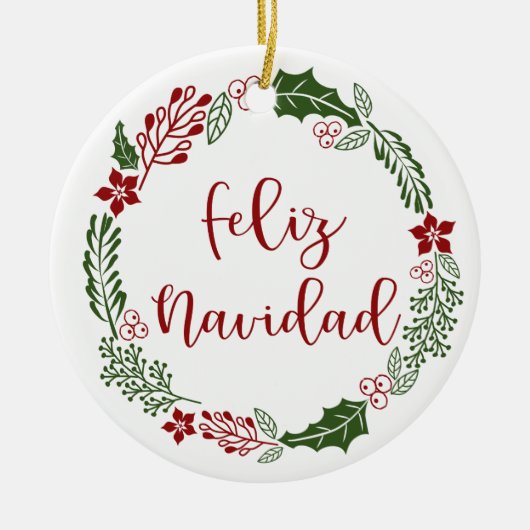Spanischer froher Weihnachtskranz, Feliz Navidad Keramik Ornament (Vorne)