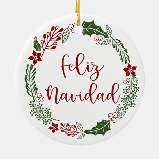 Spanischer froher Weihnachtskranz, Feliz Navidad Keramik Ornament (Hinten)