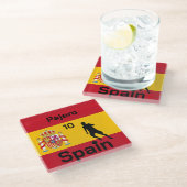 Spanischer Fußball, anpassbar Glasuntersetzer (Schrägansicht)