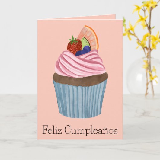 Spanischer Geburtstag Fruchtkuchen Karte (Gelbe Blume)