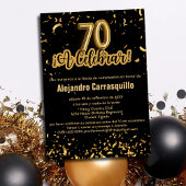Spanischer Glam Black & Gold Confetti 70. Geburtst Einladung