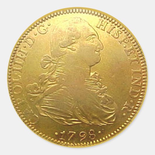 Spanischer Gold Doubloon Round Sticker (Vorderseite)