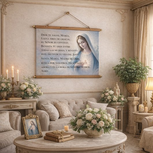 Spanischer Hagel Mary Wandteppich Mit Holzrahmen