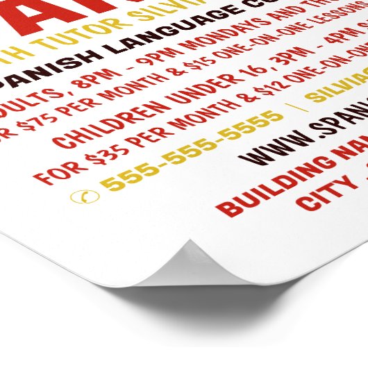 Spanischer Hola, Spanischer Sprachkurs Poster (Ecke)