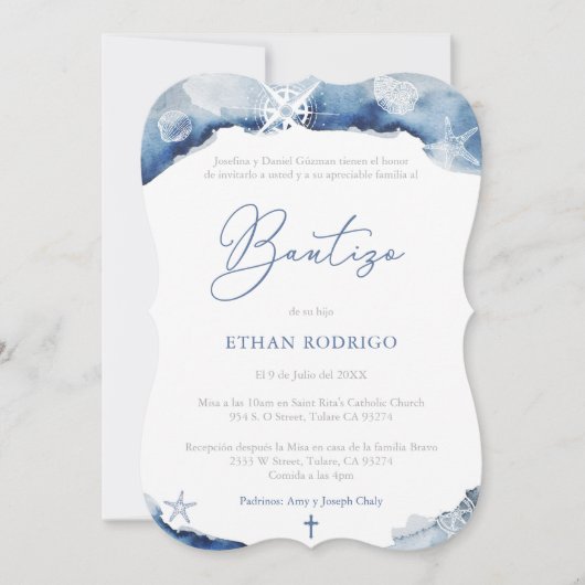 Spanischer Junge Taufe Nautical Theme, Bautizo Niñ Einladung (Vorderseite)