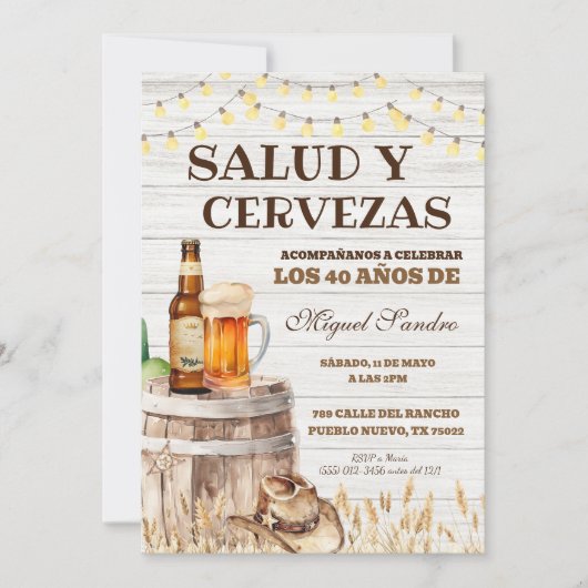 Spanischer mexikanischer Mann Bier Salud Einladung (Vorderseite)