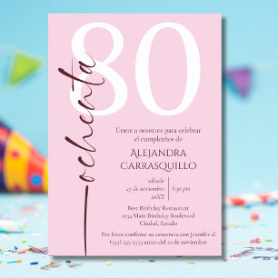 Spanischer minimalistischer Chic Rosa Weiß 80. Geb Einladung