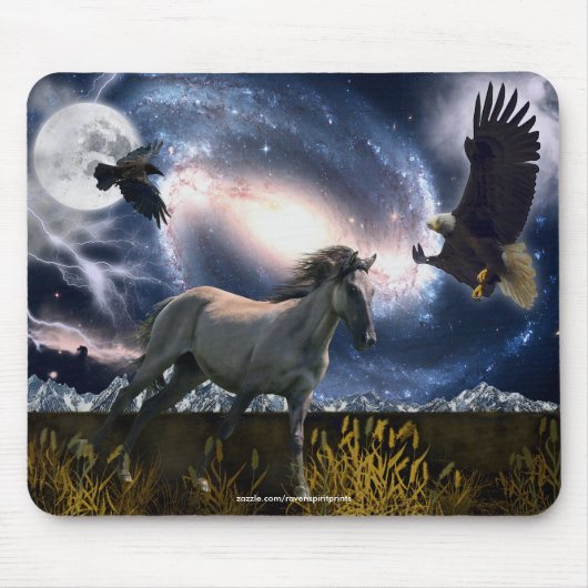 Spanischer Mustang, Bald Adler & Galaxy Art Mousep Mousepad (Vorne)