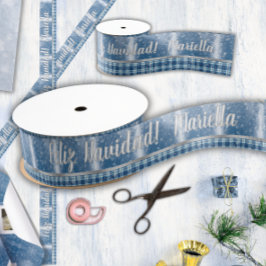 Spanischer Name Frohe Weihnachten Elegant Blau Ripsband