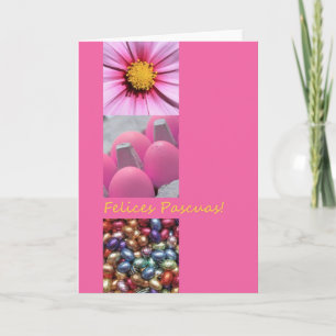 Spanischer Ostergrüß mit rosa Collage Feiertagskarte