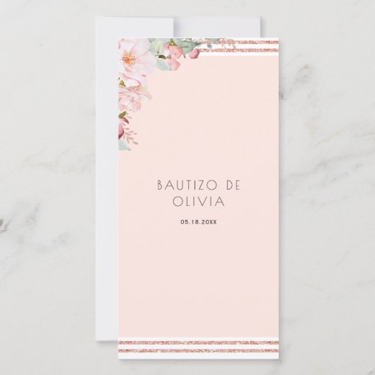 Spanischer Pfirsich, Minzflorale Taufe Lesezeichen Dankeskarte (Rückseite)