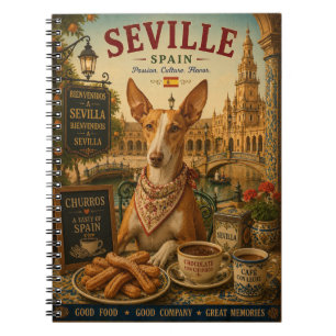 Spanischer Podenco in Sevilla Vintage-Reisekunst Notizblock