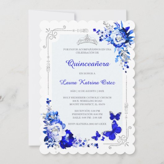 Spanischer Quince Royal Silver Einladung (Vorderseite)