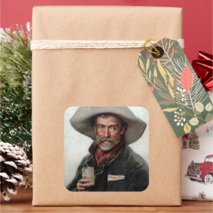 Spanischer Ranchero Cowboy in Old West Saloon Quadratischer Aufkleber