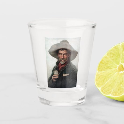Spanischer Ranchero Cowboy in Old West Saloon Schnapsglas (Vorderseite)