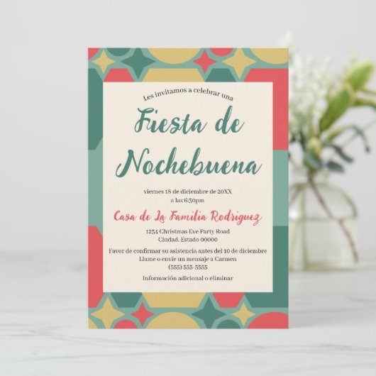 Spanischer Retro Festive Fiesta Nochebuena Weihnac Einladung (Stehend Vorderseite)