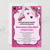 Spanischer Retro Pink Glitzer Skaten Girl's Birthd Einladung (Vorderseite)