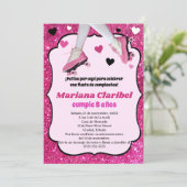 Spanischer Retro Pink Glitzer Skaten Girl's Birthd Einladung (Stehend Vorderseite)