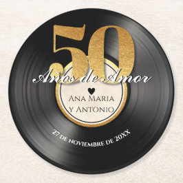 Spanischer Retro Vinyl Rekord 50 Jahre Jubiläum Runder Pappuntersetzer