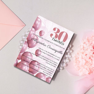 Spanischer Rosa Blumen-Ballon 30. Geburtstag Einladung