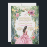 Spanischer Rosa Prinzessenwald 15 Años Einladung<br><div class="desc">EDITABLE Spanish Blush Pink Princess Dress Forest 15 Años Einladung Elegant Soft Pink Dress Floral Prinzessin Gold Mis Quince Einladung Quinceañera 15 Anos,  16. Geburtstag Gold Schmetterling</div>