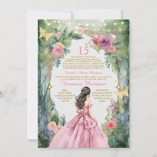 Spanischer Rosa Prinzessenwald 15 Años Einladung