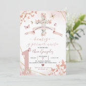 Spanischer Rosa Schmetterling Bautizo 1. Geburtsta Einladung (Stehend Vorderseite)