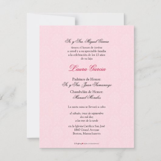 SPANISCHER schwarzer Damast Quinceañera formales Einladung (Rückseite)