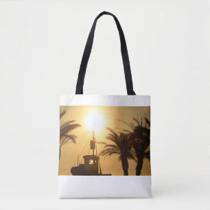 Spanischer Sonnenuntergang Schiff Palms Foto Tote  Tasche