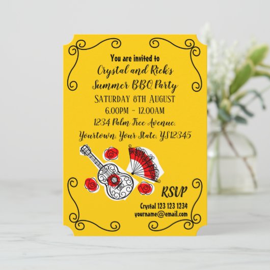 Spanischer Souvenirs Corners Vordertext Einladung (Stehend Vorderseite)