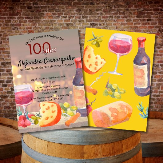 Spanischer Spaß Wein & Käse Degustation 100. Gebur Einladung