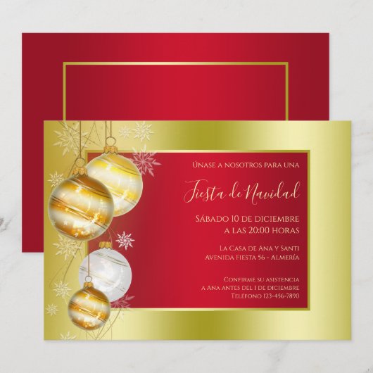 Spanischer Text Stylish Ruby & Gold Festliches Wei Einladung (Vorne/Hinten)