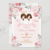 Spanischer Twin Niedlich Little Girl Primera Comun Einladung (Vorne/Hinten)