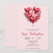 Spanischer Valentinstag mit Herzen Einladung (Vorne/Hinten)