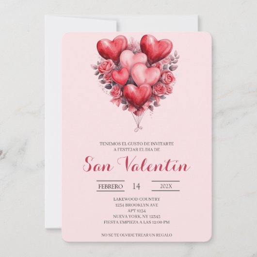 Spanischer Valentinstag mit Herzen Einladung (Vorderseite)