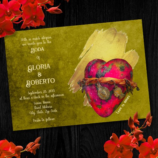 Spanischer, Vintager Red Heart Mexican Wedding Inv Einladung