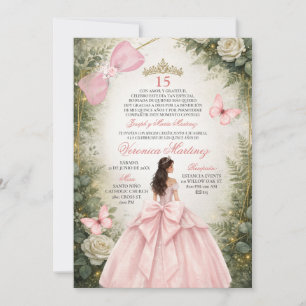 Spanischer Wald Grün Blush Pink Blumen 15 Jahre Einladung