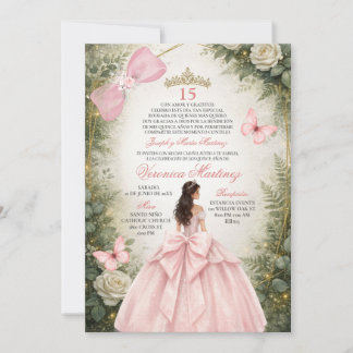Spanischer Wald Grün Blush Pink Blumen 15 Jahre Einladung