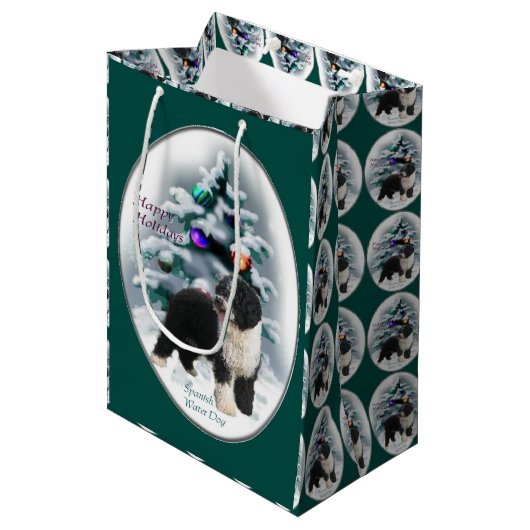 Spanischer Wasserhund Weihnachten Mittlere Geschenktüte (Vorderseite Schrägansicht)