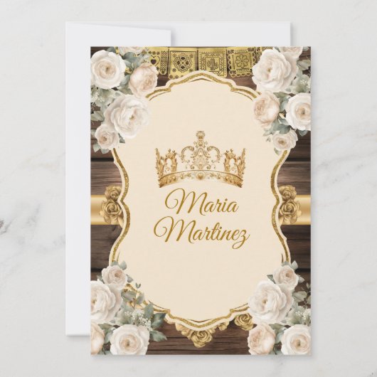 Spanischer Weißcreme-Blumenholz Mis Quince Einladung (Rückseite)