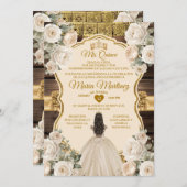 Spanischer Weißcreme-Blumenholz Mis Quince Einladung (Vorne/Hinten)