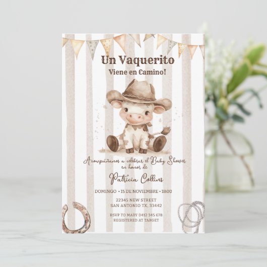 Spanischer Western Vaquerito Cowboy Babydusche Einladung (Stehend Vorderseite)