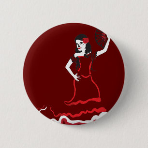 Spanischer Zucker-Schädel-Tänzer Button